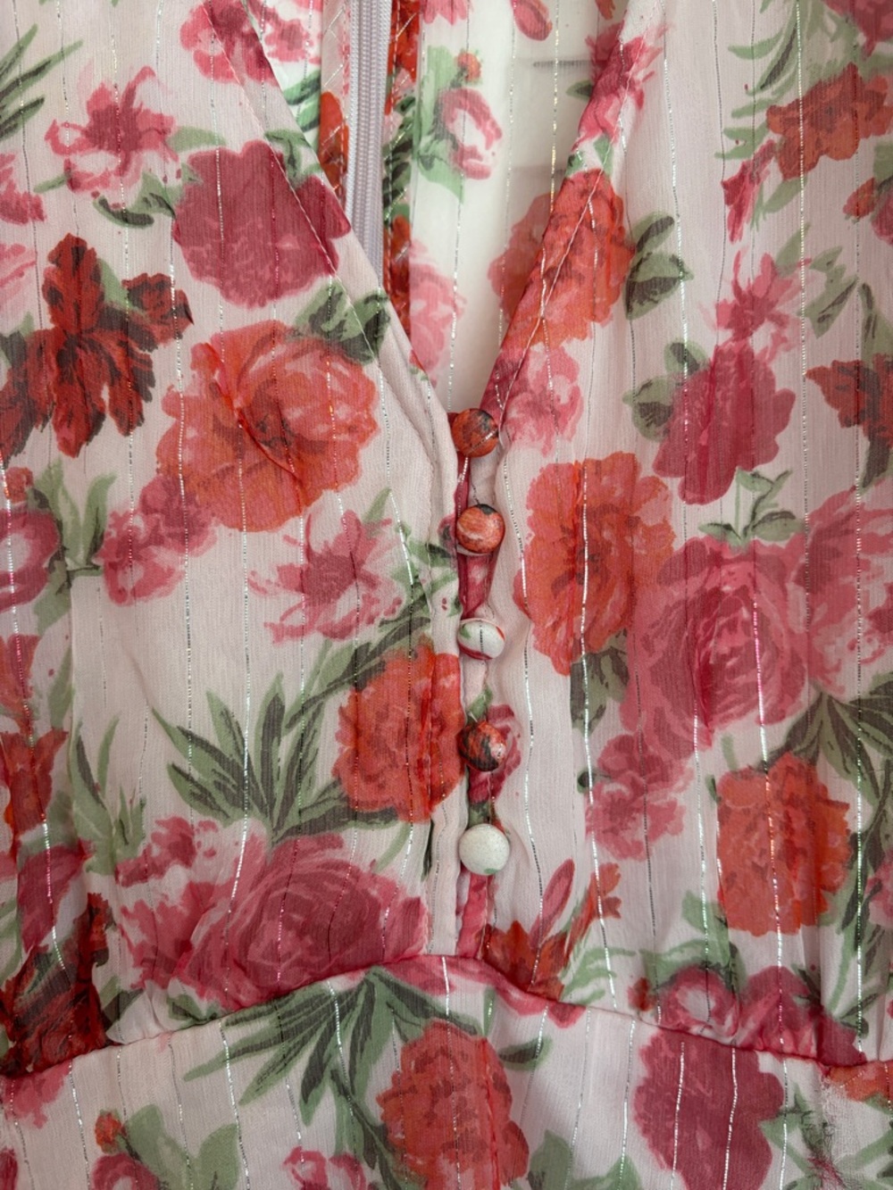 Stradivarius Pink Floral Midi Dress – Puff Sleeves Feminine Chic - Picture 6 of 14